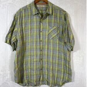 Tommy Bahama Button Up XL Green Plaid 100% Linen